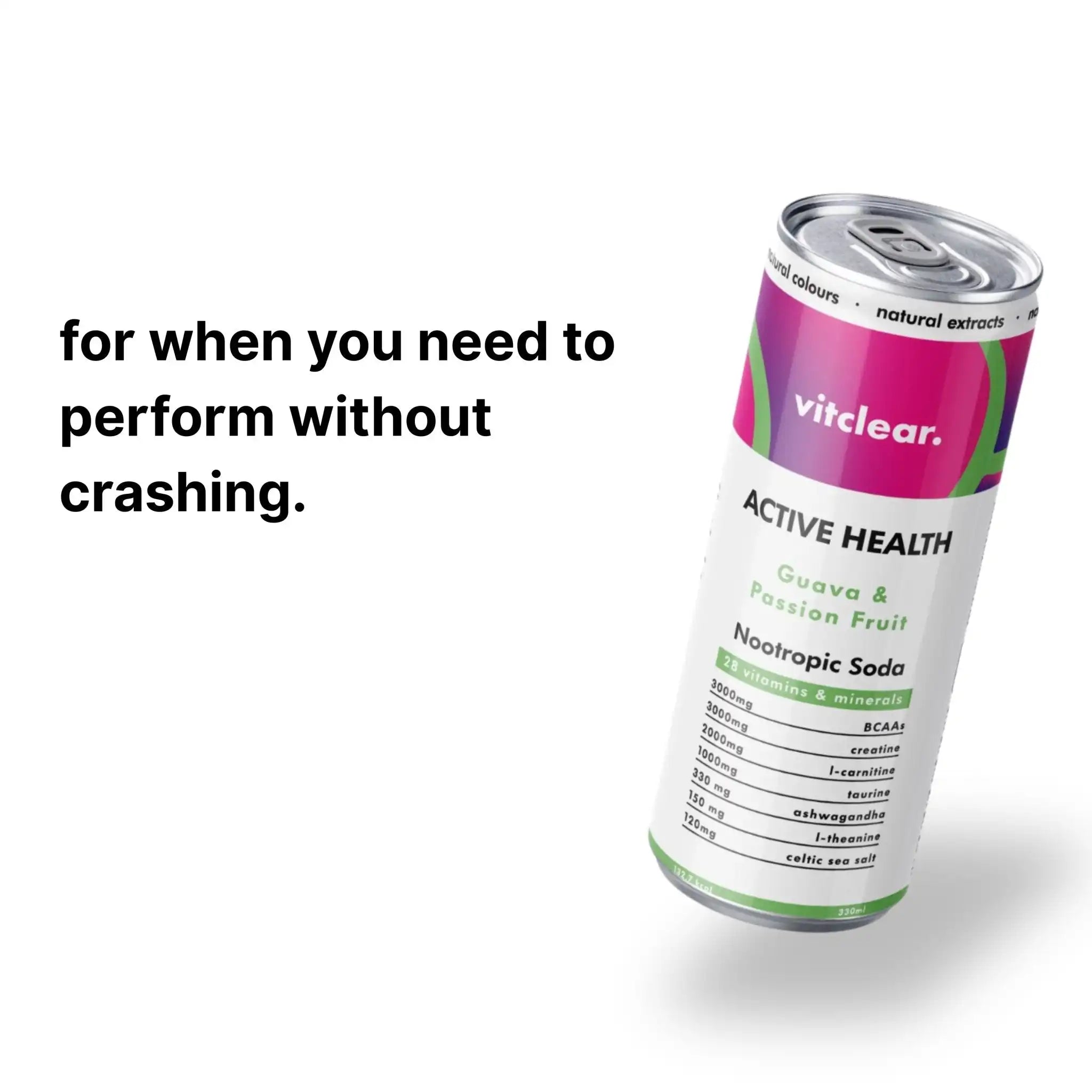 Active Health Nootropic Soda - Guava & Passionfruit (12 x 330ml) - VitClear