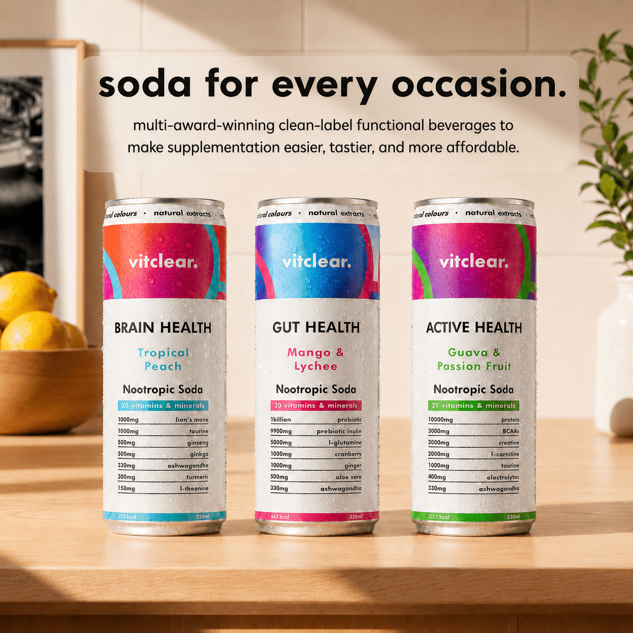 Brain Health Nootropic Soda - Tropical Peach (12 x 330ml) - VitClear