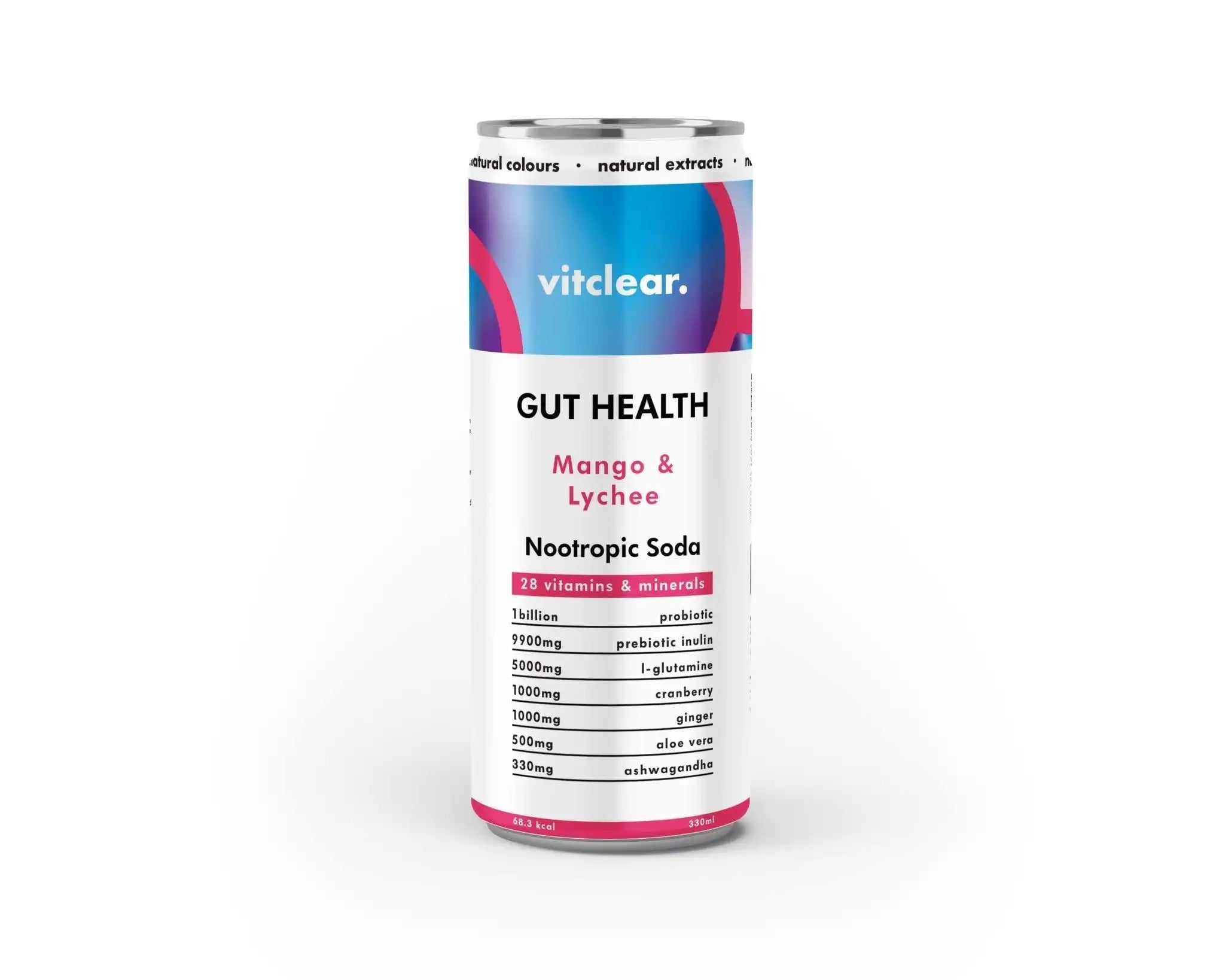Gut Health Nootropic Soda - Mango & Lychee (1 x 330ml) - VitClear