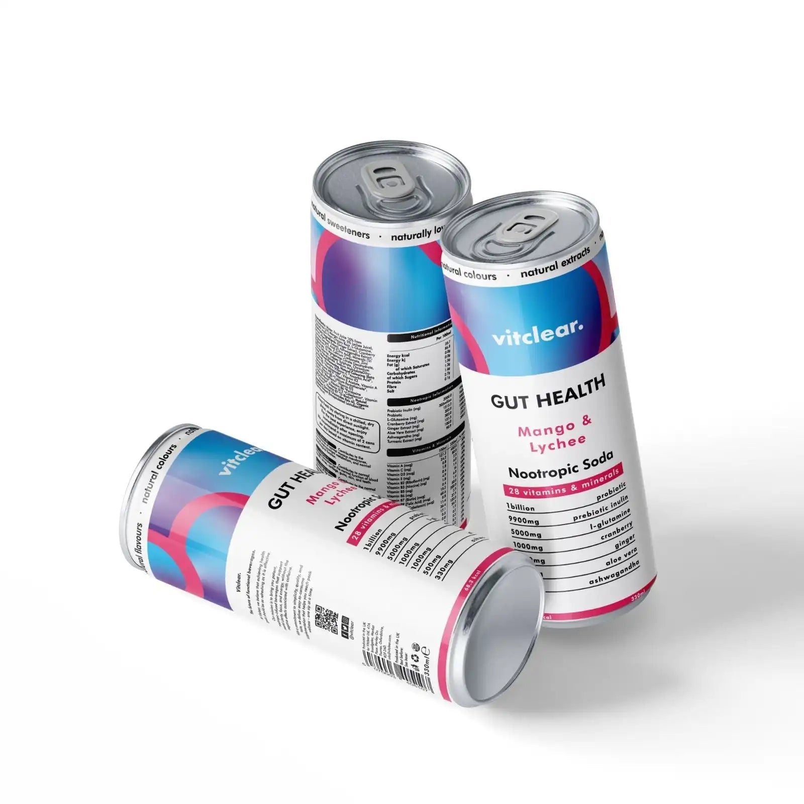 Gut Health Nootropic Soda - Mango & Lychee (1 x 330ml) - VitClear