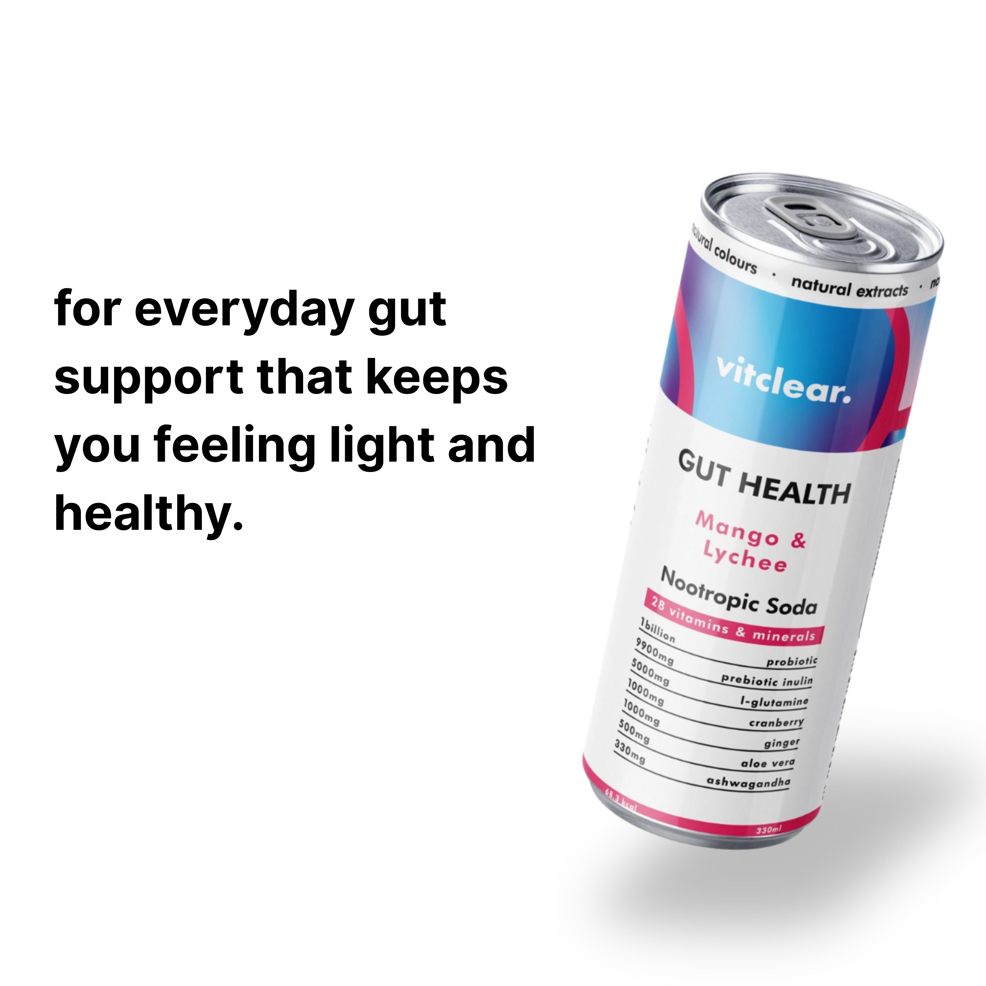 Gut Health Nootropic Soda - Mango & Lychee (12 x 330ml)