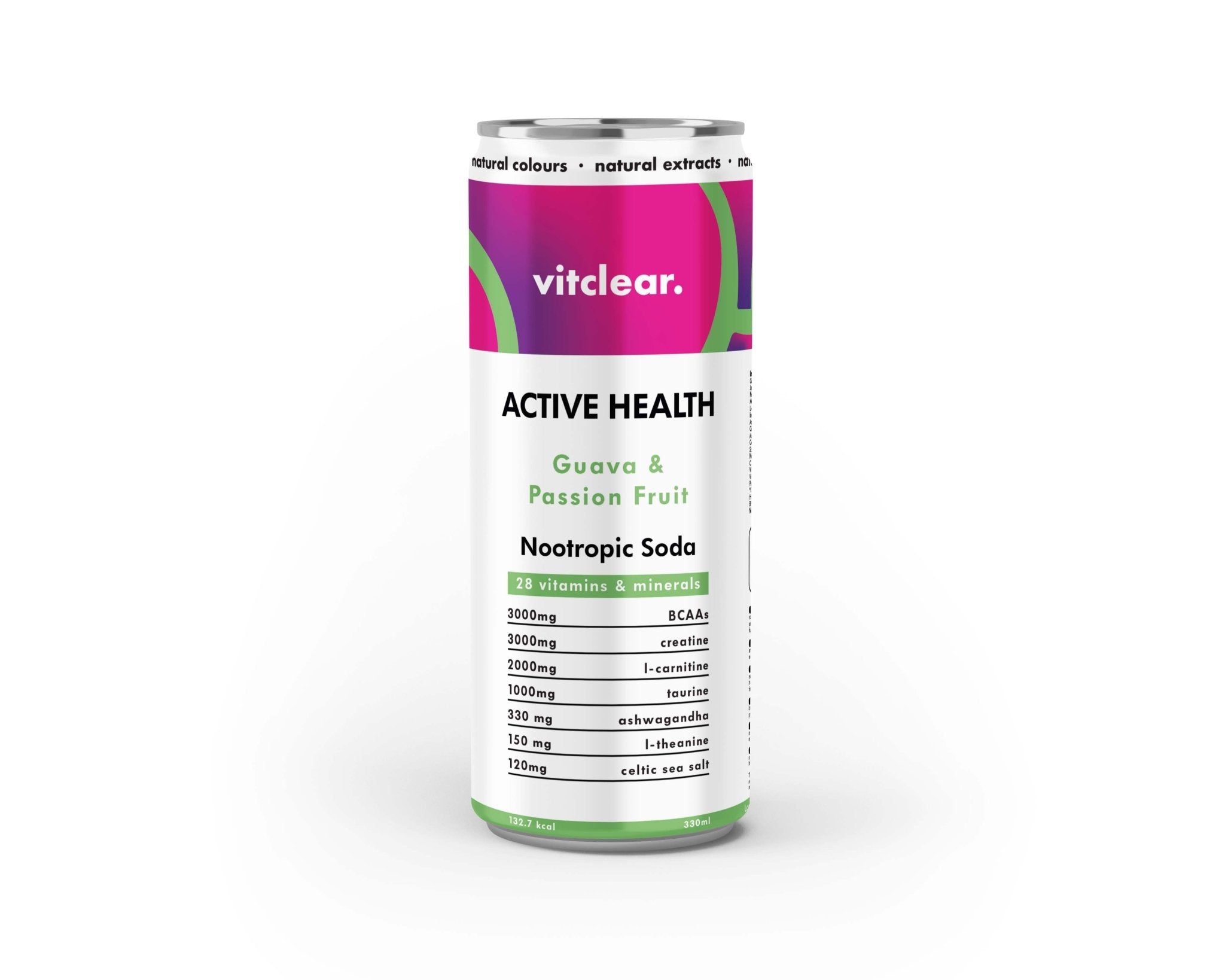 Active Health Nootropic Soda - Guava & Passionfruit - 12 x 330ml - VitClear