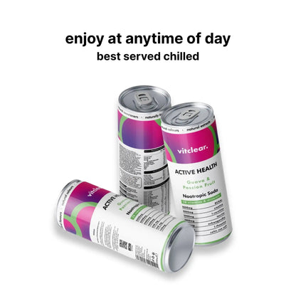 Active Health Nootropic Soda - Guava & Passionfruit (12 x 330ml) - VitClear