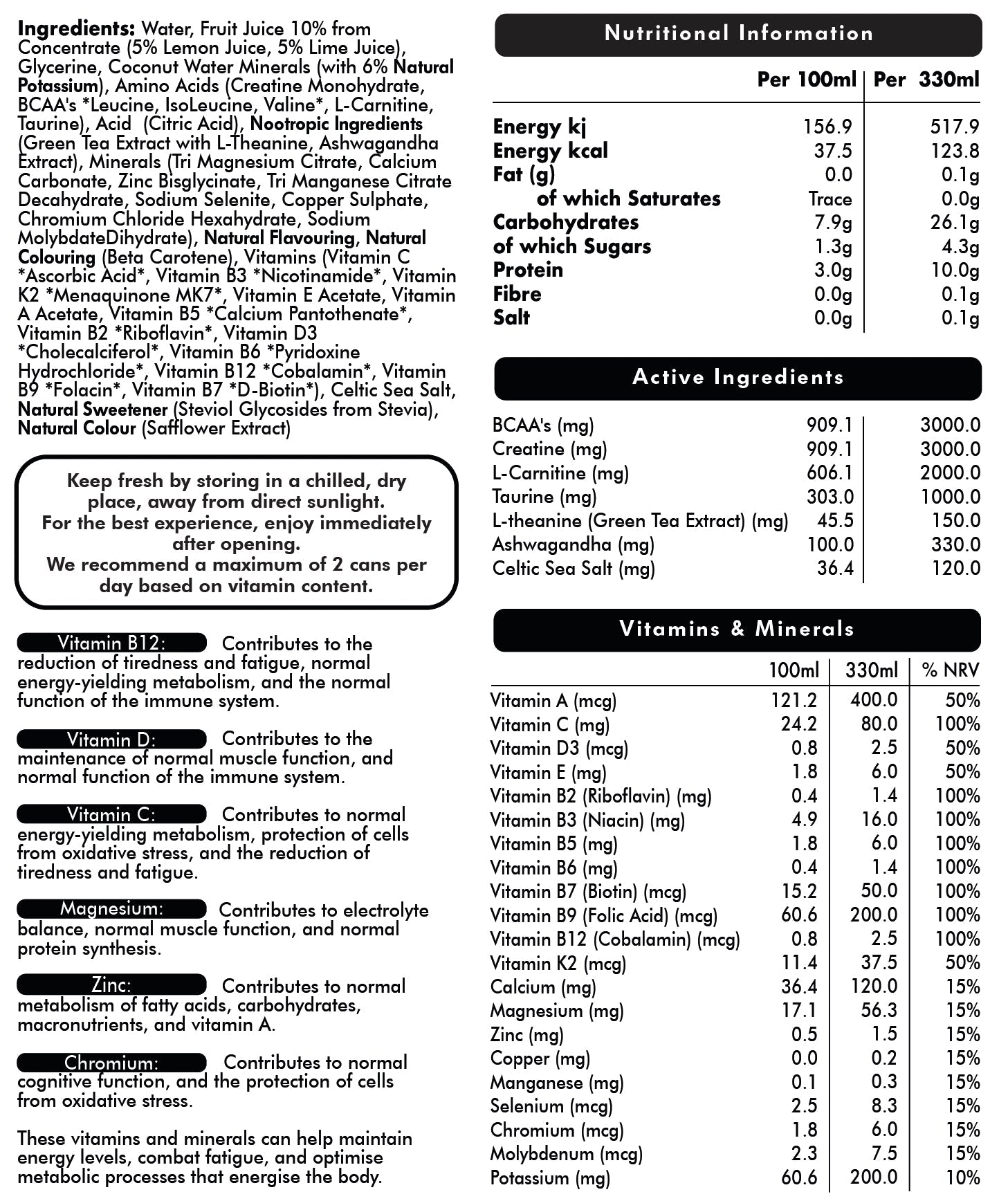 Active Health Nootropic Soda - Lemon & Lime (12 x 330ml) - VitClear