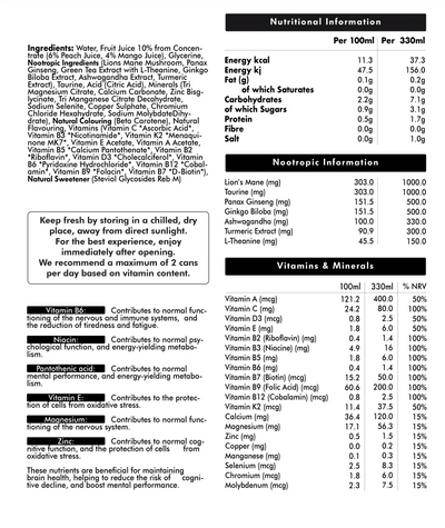 Brain Health Nootropic Soda - Tropical Peach (1 x 330ml) - VitClear