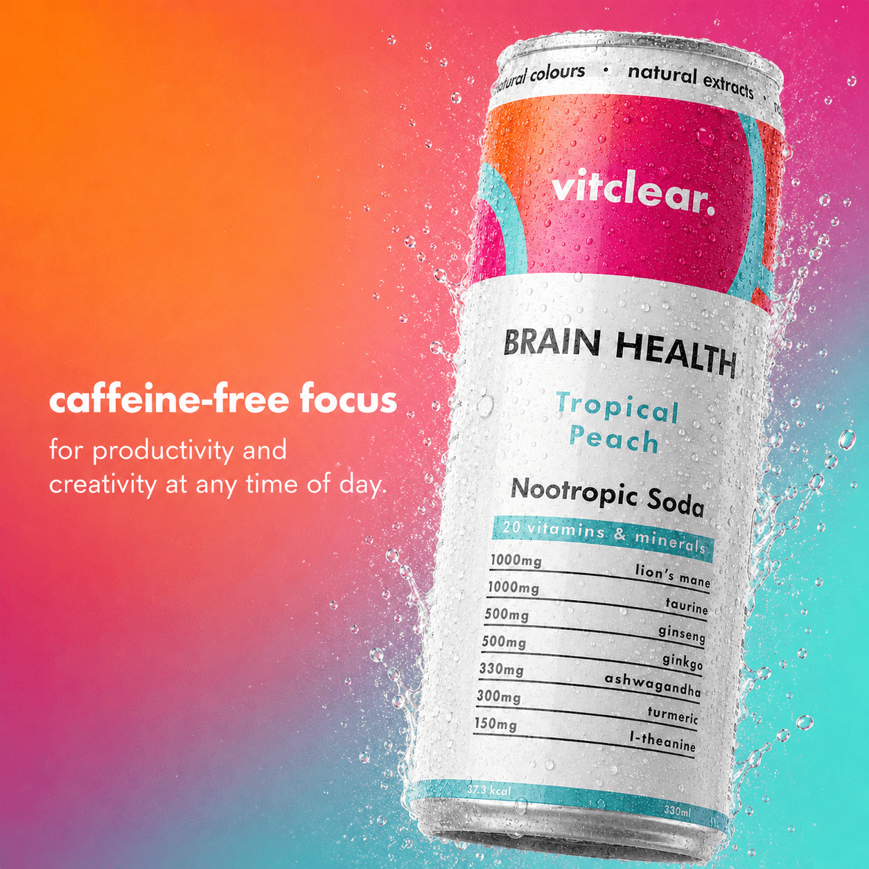 Brain Health Nootropic Soda - Tropical Peach (12 x 330ml) - VitClear