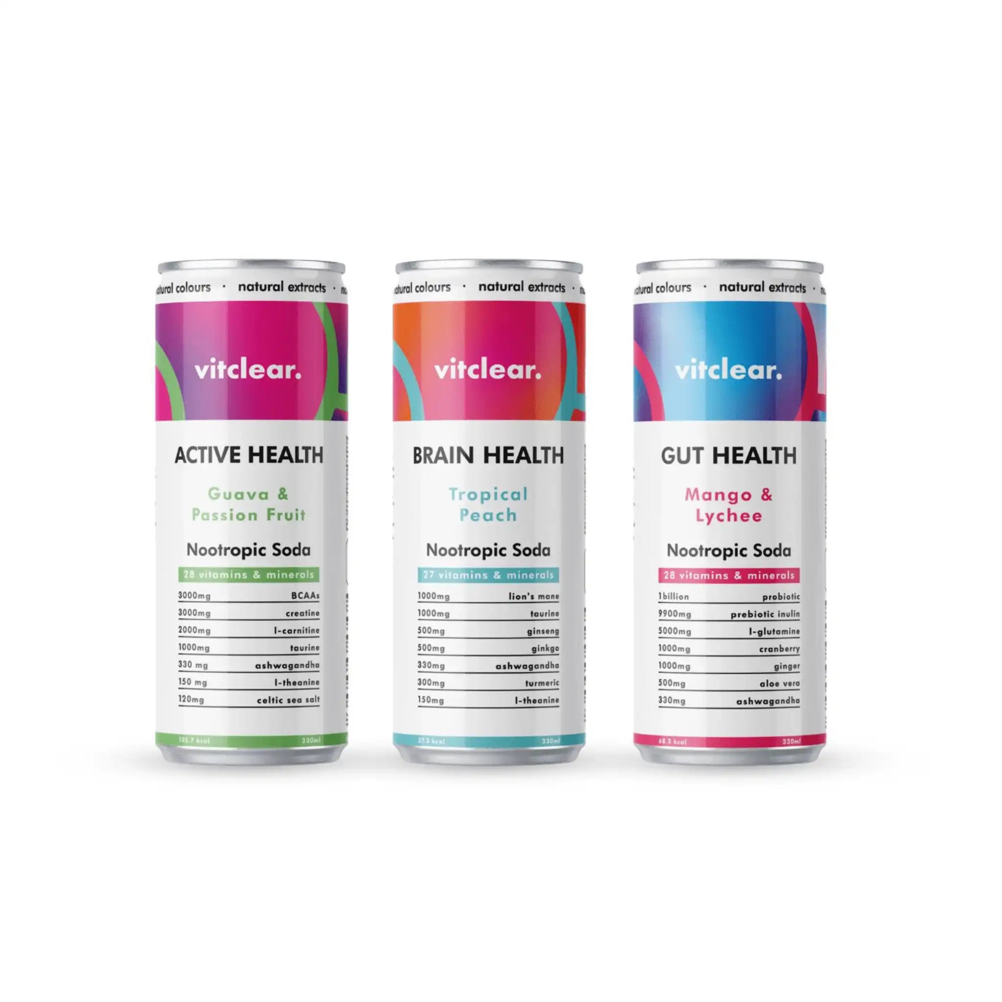 Functional Nootropic Drinks - Variety Box (12 x 330ml) Hydration Soda - VitClear