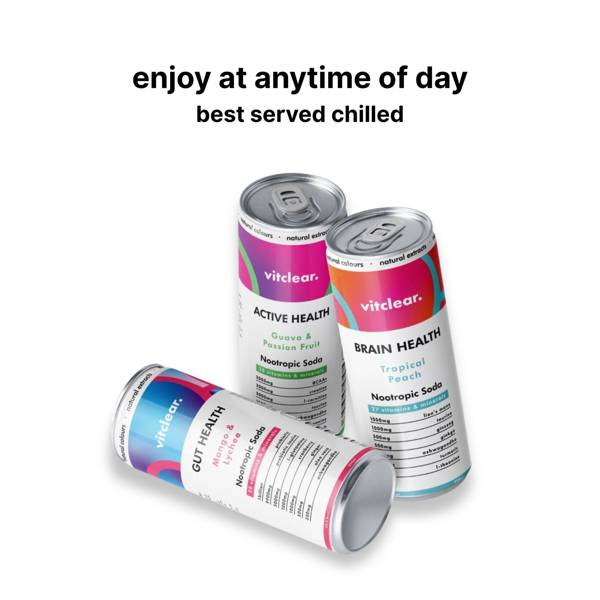 Functional Nootropic Drinks - Variety Box (12 x 330ml) Hydration Soda - VitClear
