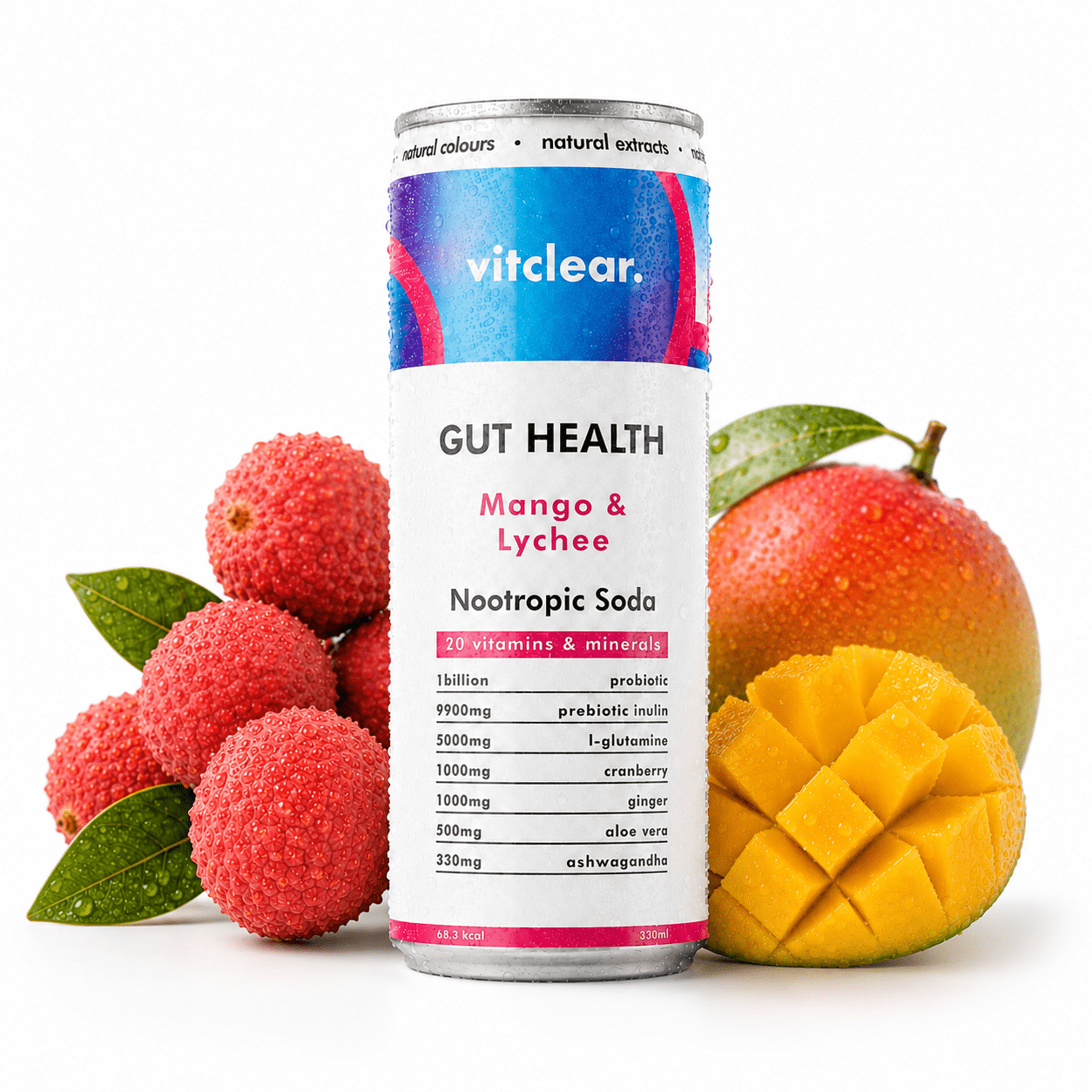 Gut Health Nootropic Soda - Mango & Lychee (12 x 330ml) - VitClear